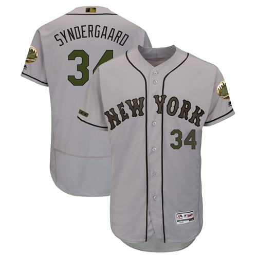 Mets #34 Noah Syndergaard Grey Flexbase Authentic Collection 2018 Memorial Day Stitched MLB Jersey
